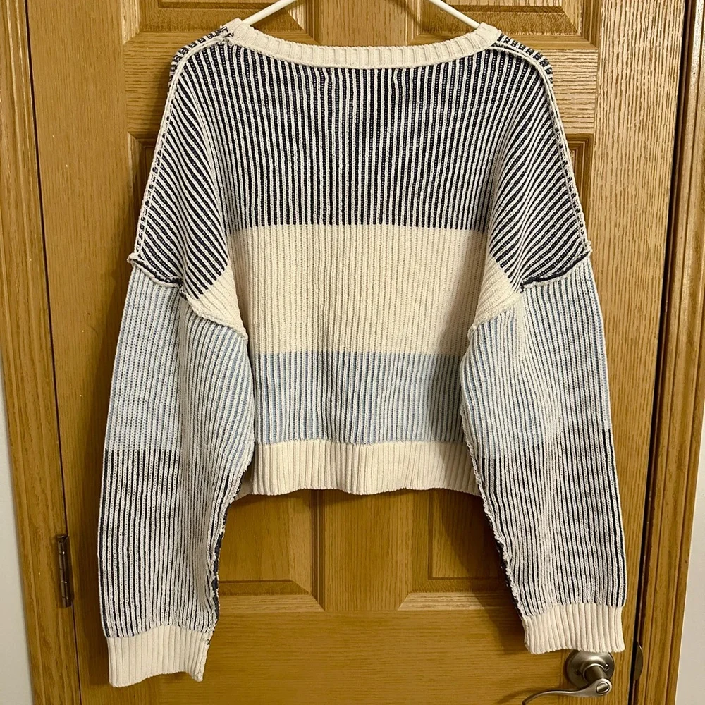 NWT! Altar'd State Beige and Blue Striped Sweater | Size XL - Picture 5 of 9